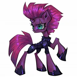 Size: 2048x2048 | Tagged: safe, artist:broniesforponies, derpibooru import, tempest shadow, pony, unicorn, g4, my little pony: the movie, blue eyes, clothes, eye scar, facial scar, female, full body, gritted teeth, horn, image, jpeg, mare, purple coat, raised hoof, scar, simple background, solo, teeth, white background