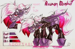 Size: 2048x1347 | Tagged: safe, artist:tlen borowski, derpibooru import, oc, oc:neuron dialect, unofficial characters only, bat pony, pony, adoptable, adopted, bat pony oc, bat wings, clothes, ear fluff, ear piercing, fangs, fluffy, folded wings, hooves, image, jpeg, looking at you, multicolored hair, palette, piercing, reference sheet, ripped stockings, socks, stockings, tail, thigh highs, torn clothes, traditional art, unshorn fetlocks, wings