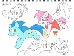 Size: 1990x1523 | Tagged: safe, artist:cmara, derpibooru import, ponified, pony, g4, amy rose, female, image, jpeg, male, rule 85, sonic the hedgehog, sonic the hedgehog (series)