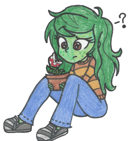 Size: 1024x1110 | Tagged: safe, artist:captainquack64, derpibooru import, wallflower blush, human, equestria girls, g4, 2018, female, image, nintendo, piranha plant, png, question mark, simple background, transparent background