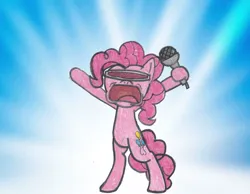 Size: 1023x795 | Tagged: safe, artist:captainquack64, derpibooru import, pinkie pie, earth pony, pony, g4, female, i'm a goofy goober, image, jpeg, mare, microphone, spongebob squarepants, the spongebob squarepants movie