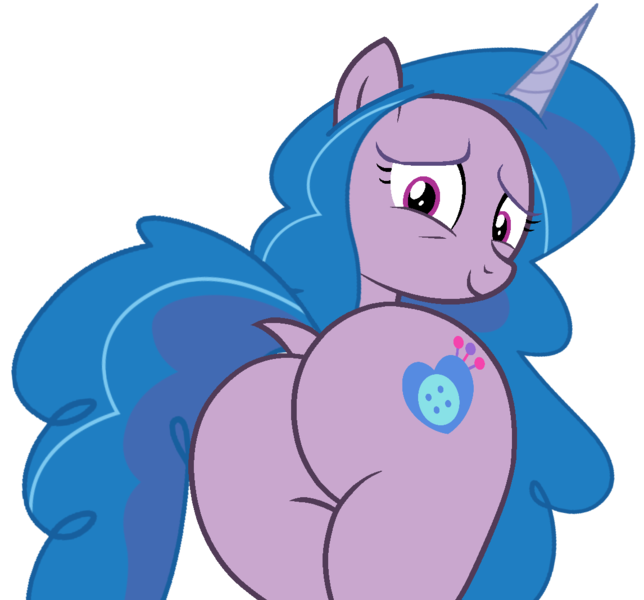 Size: 1146x1068 | Tagged: safe, artist:shieldwingarmorofgod, derpibooru import, izzy moonbow, pony, unicorn, g4, g5, butt, dock, g5 to g4, generation leap, horn, image, izzy moonbutt, looking at you, looking back, looking back at you, plot, png, rear view, simple background, tail, transparent background, vector