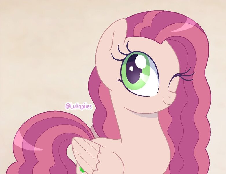 Size: 995x764 | Tagged: safe, artist:lullapiies, derpibooru import, oc, oc:lullapie, pegasus, pony, female, image, jpeg, mare, one eye closed, solo, wink