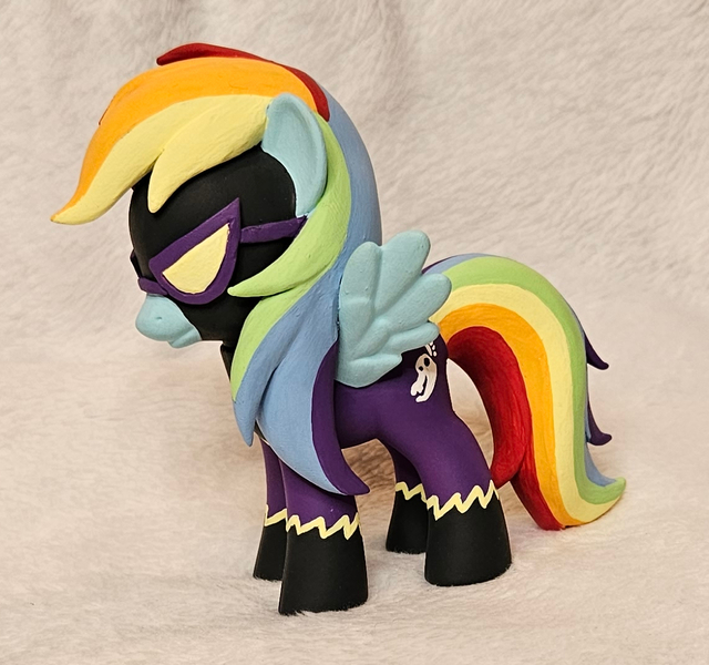 Size: 1146x1074 | Tagged: safe, artist:sanadaookmai, derpibooru import, rainbow dash, pegasus, pony, clothes, costume, craft, image, irl, jpeg, nightmare night costume, photo, shadowbolt dash, shadowbolts costume, solo, toy