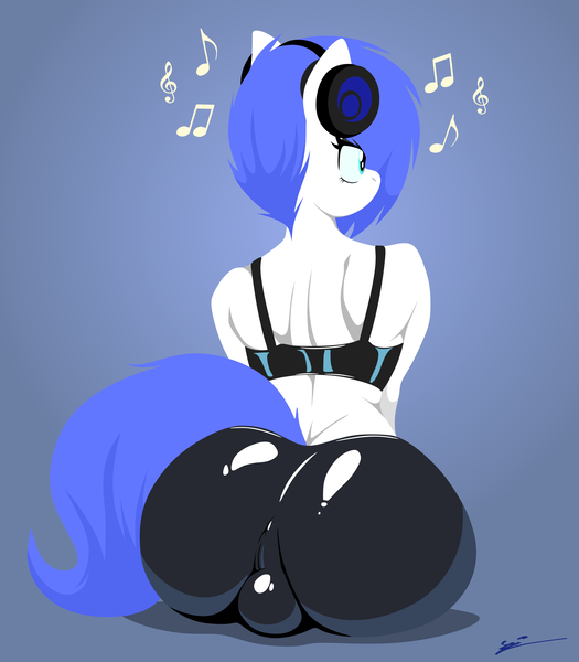 Size: 2162x2473 | Tagged: explicit, artist:isaac_pony, derpibooru import, oc, oc:isaac pony, anthro, earth pony, ass, backsack, balls, bikini, butt, clothes, crotch bulge, femboy, headphones, huge butt, image, large butt, latex, leggings, male, music notes, nudity, plot, png, simple background, solo, sports bra, swimsuit, tight clothing, vector