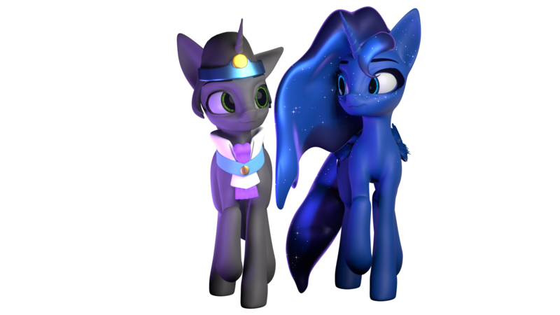 Size: 1920x1080 | Tagged: safe, artist:saphire systrine, derpibooru import, king sombra, princess luna, 3d, blender, blender eevee, cute, duo, duo male and female, female, image, male, png, ship:lumbra, shipping, simple background, straight, transparent background, vs twi