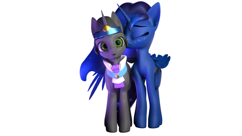 Size: 1920x1080 | Tagged: safe, artist:saphire systrine, derpibooru import, king sombra, princess luna, 3d, blender, blender eevee, cute, duo, duo male and female, female, image, male, png, ship:lumbra, shipping, simple background, straight, transparent background, vs twi