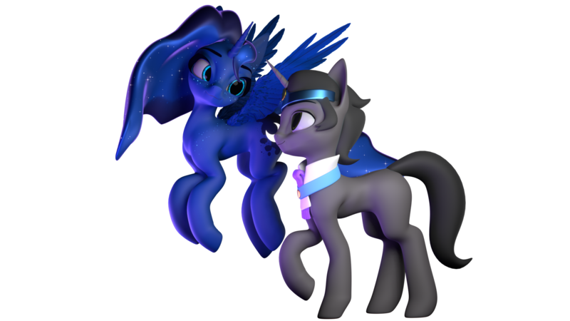 Size: 1920x1080 | Tagged: safe, artist:saphire systrine, derpibooru import, king sombra, princess luna, 3d, blender, blender eevee, cute, duo, duo male and female, female, image, male, png, ship:lumbra, shipping, simple background, straight, transparent background, vs twi