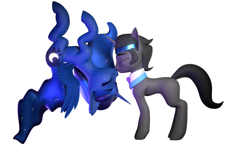 Size: 1920x1315 | Tagged: safe, artist:saphire systrine, derpibooru import, king sombra, princess luna, 3d, blender, blender eevee, cute, duo, duo male and female, female, image, male, png, ship:lumbra, shipping, simple background, straight, transparent background, vs twi