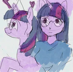 Size: 1792x1781 | Tagged: safe, artist:skypaw10, derpibooru import, twilight sparkle, anthro, human, pony, unicorn, female, horn, humanized, image, jpeg, mare