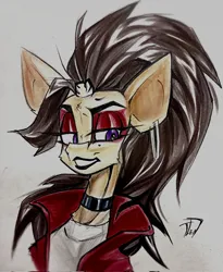 Size: 1676x2048 | Tagged: safe, artist:tlen borowski, derpibooru import, oc, unofficial characters only, pony, unicorn, broken horn, bust, clothes, collar, ear piercing, female, horn, image, jpeg, makeup, piercing, portrait, sketch, solo, tail, traditional art, unicorn oc