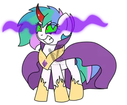 Size: 1024x854 | Tagged: safe, alternate version, artist:ashleigharts, derpibooru import, princess celestia, pony, unicorn, g4, alternate gender counterpart, alternate timeline, alternate universe, boots, cape, clothes, colored horn, corrupted celestia, curved horn, dark magic, female, hoof shoes, horn, image, magic, mare, messy hair, obtrusive watermark, peytral, png, race swap, red eyes, robe, shoes, simple background, slit pupils, solo, sombra eyes, sombra horn, transparent background, unicorn celestia, vector, watermark