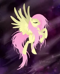 Size: 599x729 | Tagged: safe, artist:altohearts, derpibooru import, fluttershy, pegasus, pony, 2014, eyes closed, female, full body, image, jpeg, lineless, mare, solo, spread wings, wings