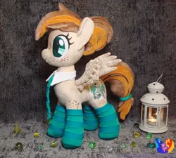 Size: 2562x2304 | Tagged: safe, artist:1stastrastudio, derpibooru import, oc, oc:tek gniwelttil, unofficial characters only, bat pony, pony, clothes, female, image, irl, jpeg, lantern, mare, necktie, photo, plushie, socks, solo, striped socks