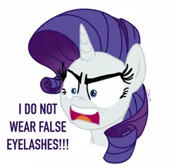 Size: 1585x1501 | Tagged: safe, artist:dravenday, derpibooru import, rarity, pony, unicorn, g4, angry, bust, false eyelashes, female, horn, image, jpeg, mare, open mouth, portrait, signature, simple background, solo, text, white background