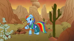 Size: 2559x1440 | Tagged: safe, artist:sirius-writer, derpibooru import, rainbow dash, pegasus, pony, g4, cactus, canyon, clothes, cosplay, costume, crossover, desert, female, image, mare, png, prince of egypt, solo, the prince of egypt, tzipporah