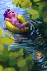 Size: 1444x2160 | Tagged: safe, artist:noasha, derpibooru import, pipp petals, pegasus, pony, g5, adorapipp, crossed legs, cute, female, image, inner tube, lying down, mare, on back, overhead view, png, pool toy, river, solo, sunglasses, water