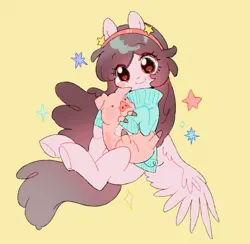 Size: 1387x1351 | Tagged: safe, artist:xinxinbird, derpibooru import, ponified, pegasus, pig, pony, blushing, clothes, female, filly, foal, gravity falls, headband, hug, image, jpeg, looking at you, mabel pines, smiling, smiling at you, spread wings, stars, sweater, waddles, wings