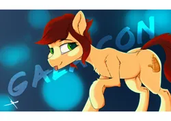 Size: 7016x4961 | Tagged: safe, artist:bluishdraft, derpibooru import, oc, oc:canni soda, unofficial characters only, earth pony, pony, female, galacon, image, mare, png, solo