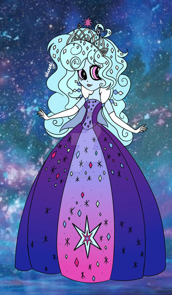 Size: 1280x2188 | Tagged: safe, artist:xoxastraart, derpibooru import, oc, oc:jemimasparkle, unofficial characters only, human, equestria girls, g4, clothes, crown, cute, dress, evening gloves, female, gloves, gown, image, jewelry, jpeg, lipstick, long gloves, ocbetes, poofy shoulders, regalia, solo, starry night