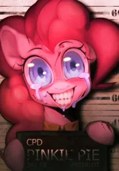 Size: 3000x4320 | Tagged: semi-grimdark, artist:dino_horse, derpibooru import, pinkie pie, earth pony, pony, clothes, horror, image, png, prison outfit, prisoner, prisoner pp, solo