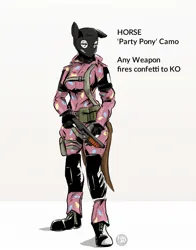 Size: 1609x2048 | Tagged: safe, artist:chaosmauser, ponerpics import, oc, unofficial characters only, anthro, pony, boots, breasts, clothes, female, gloves, gun, image, jpeg, mare, mask, military uniform, shoes, tactical vest, weapon