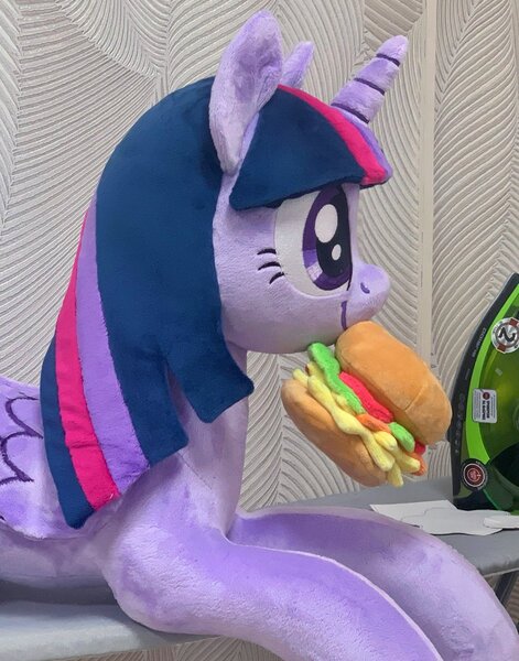 Size: 942x1200 | Tagged: safe, artist:mdcraft10, derpibooru import, twilight sparkle, pony, burger, food, image, irl, jpeg, photo, plushie, solo, twilight burgkle