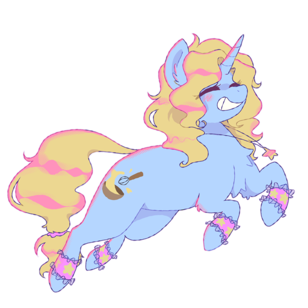 Size: 2000x2000 | Tagged: safe, artist:pretzelprince, derpibooru import, oc, oc:star batter, unofficial characters only, pony, unicorn, artfight, big grin, blonde mane, blonde tail, blue coat, blush scribble, blushing, chest fluff, colored eyelashes, ear fluff, eye clipping through hair, eyelashes, eyes closed, female, female oc, gift art, grin, halftone, high res, hock fluff, horn, image, jewelry, lace, magenta eyelashes, mare, mare oc, necklace, png, ponysona, raised hoof, raised hooves, screentone, shiny mane, shiny tail, simple background, smiling, solo, tail, tied tail, transparent background, unicorn horn, unicorn oc, wavy mane, wavy tail, wristband