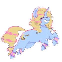 Size: 2000x2000 | Tagged: safe, artist:pretzelprince, derpibooru import, oc, oc:star batter, unofficial characters only, pony, unicorn, artfight, big grin, blonde mane, blonde tail, blue coat, blush scribble, blushing, chest fluff, colored eyelashes, ear fluff, eye clipping through hair, eyelashes, eyes closed, female, female oc, gift art, grin, halftone, high res, hock fluff, horn, image, jewelry, lace, magenta eyelashes, mare, mare oc, necklace, png, ponysona, raised hoof, raised hooves, screentone, shiny mane, shiny tail, simple background, smiling, solo, tail, tied tail, transparent background, unicorn horn, unicorn oc, wavy mane, wavy tail, wristband