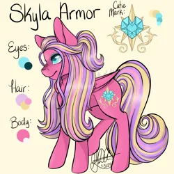 Size: 4096x4096 | Tagged: safe, artist:g-jnotes, derpibooru import, princess skyla, pegasus, pony, absurd resolution, alternate name, female, image, mare, name, older skyla, png, race swap, reference sheet, signature, simple background, solo, yellow background