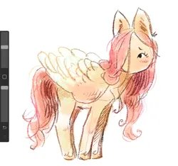 Size: 1653x1549 | Tagged: safe, artist:lutraviolet, derpibooru import, fluttershy, pegasus, pony, g4, alternate design, art program in frame, big ears, blush lines, blushing, colored hooves, colored wings, colored wingtips, cute, doodle, dot eyes, ear fluff, eyelashes, female, folded wings, hair over one eye, hatching (technique), hooves, image, jpeg, lighter coat, long mane, long tail, mare, no mouth, pink mane, pink tail, procreate app, shy, shyabetes, simple background, solo, standing, tail, two toned wings, unshorn fetlocks, wavy mane, wavy tail, white background, white wingtips, wing fluff, wings, yellow coat, yellow hooves