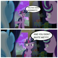 Size: 4096x4096 | Tagged: safe, artist:trrrebleee, derpibooru import, edit, edited screencap, screencap, starlight glimmer, trixie, twilight sparkle, twilight sparkle (alicorn), alicorn, g4, no second prances, chat, comic, female, image, jpeg, kissing, lesbian, meme, screencap comic