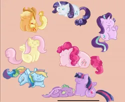 Size: 640x523 | Tagged: safe, artist:warriorcats2kyuubi, derpibooru import, applejack, fluttershy, pinkie pie, rainbow dash, rarity, spike, starlight glimmer, twilight sparkle, twilight sparkle (alicorn), alicorn, cat, cat pony, dragon, earth pony, original species, pegasus, pony, unicorn, g4, applejack's hat, brown background, cat dragon, catified, cowboy hat, eyes closed, freckles, group, hat, horn, image, jpeg, lying down, mane eight, mane seven, mane six, open mouth, simple background, sitting, species swap, spread wings, wings