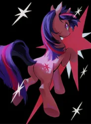 Size: 3518x4768 | Tagged: safe, artist:qianjibahe, derpibooru import, twilight sparkle, pony, unicorn, aside glance, black background, butt, female, horn, image, jpeg, looking at you, looking back, looking back at you, mare, plot, sideways glance, simple background, solo