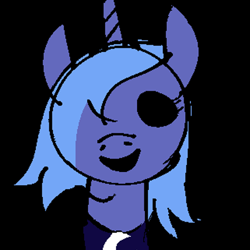 Size: 512x512 | Tagged: semi-grimdark, artist:askloona, derpibooru import, princess luna, pony, loony luna, g4, ama, artifact, ask, avatar, black background, black eye, black sclera, blue mane, creepy, female, hair over one eye, icon, image, link in description, looking at you, mare, miasma, nostalgia, open mouth, open smile, png, s1 luna, simple background, smiling, solo, tumblr, tumblr icon