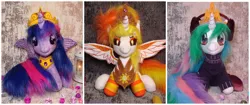 Size: 2560x1080 | Tagged: safe, artist:1stastrastudio, derpibooru import, daybreaker, princess celestia, twilight sparkle, twilight sparkle (alicorn), alicorn, pony, clothes, image, irl, jpeg, photo, plushie