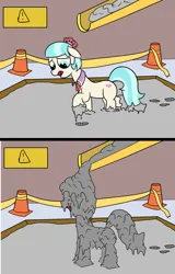 Size: 2000x3117 | Tagged: safe, artist:amateur-draw, derpibooru import, coco pommel, earth pony, g4, accident, cement, covered, covered in cement, female, gunge, image, png, sign, solo, wet and messy