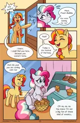 Size: 1496x2300 | Tagged: safe, artist:skysorbett, derpibooru import, oc, oc:peach bubble, oc:sky sorbet, unofficial characters only, pegasus, pony, unicorn, comic:breaking free, comic, female, horn, image, mare, png, speech bubble, talking