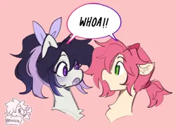 Size: 1500x1100 | Tagged: safe, artist:cuiicie, derpibooru import, oc, oc:elon, oc:strawberry splash, unofficial characters only, goat, pony, bow, cute, horns, image, png, speech bubble