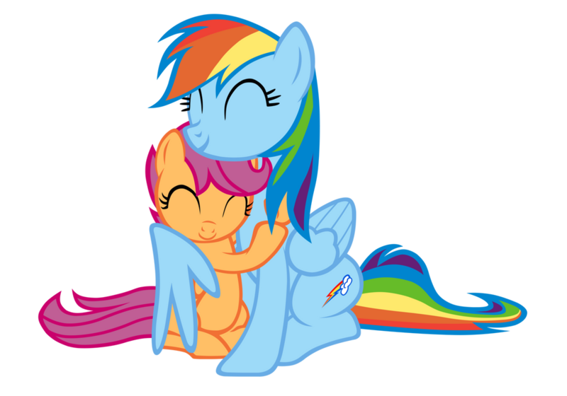 Size: 1024x717 | Tagged: safe, artist:jdrizzle, derpibooru import, rainbow dash, scootaloo, pegasus, pony, ^^, cute, cutealoo, daaaaaaaaaaaw, dashabetes, duo, eyes closed, female, filly, foal, hug, image, mare, png, scootalove, siblings, sisters, sitting, sweet dreams fuel, vector, wholesome, winghug, wings