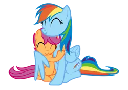 Size: 1024x717 | Tagged: safe, artist:jdrizzle, derpibooru import, rainbow dash, scootaloo, pegasus, pony, ^^, cute, cutealoo, daaaaaaaaaaaw, dashabetes, duo, eyes closed, female, filly, foal, hug, image, mare, png, scootalove, siblings, sisters, sitting, sweet dreams fuel, vector, wholesome, winghug, wings