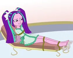 Size: 2500x2000 | Tagged: safe, artist:nie-martw-sie-o-mnie, derpibooru import, part of a set, aria blaze, human, equestria girls, g4, ariasub, bathrobe, bondage, clothes, feather, feet, female, foot tickling, image, pigtails, png, robe, rope, rope bondage, solo, spa, tickling, tied down, twintails