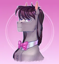 Size: 2000x2150 | Tagged: safe, artist:equeslibrium, derpibooru import, octavia melody, earth pony, pony, g4, bowtie, bust, colored eyebrows, colored pinnae, eye clipping through hair, eyebrows, eyebrows visible through hair, female, fluffy, frown, gradient background, high res, image, looking at you, looking up, looking up at you, mare, narrowed eyes, octavia is not amused, octavia's bowtie, outline, passepartout, png, signature, solo, unamused