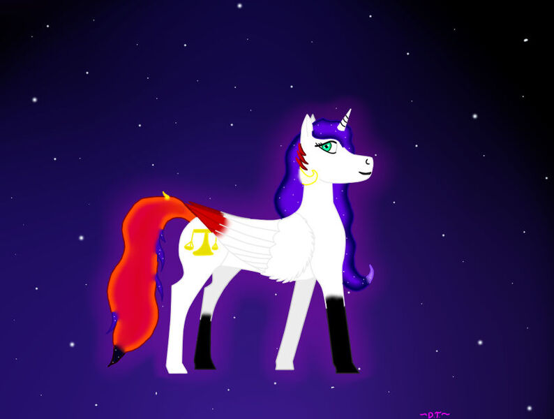 Size: 843x637 | Tagged: safe, artist:daringtiger, derpibooru import, oc, ponified, alicorn, pony, alicorn oc, constellation, constellation pony, female, horn, image, jpeg, looking at you, mare, solo, space, stars, wings