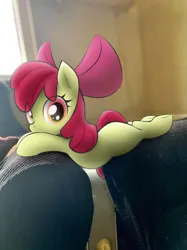 Size: 1385x1847 | Tagged: safe, artist:anonymous, apple bloom, pony, /mlp/, 4chan, behaving like a cat, bow, chair, drawthread, female, filly, hair bow, image, looking at you, png, ponified animal photo, prone, solo, sploot, underhoof