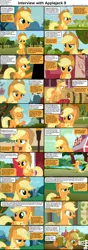 Size: 1282x3661 | Tagged: safe, artist:agrol, derpibooru import, edit, edited screencap, screencap, applejack, winona, dog, earth pony, pony, comic:celestia's servant interview, applebuck season, fall weather friends, g4, season 1, season 2, the last roundup, the super speedy cider squeezy 6000, accent, apple, apple tree, applejack's hat, barrel, bipedal, bucket, caption, cider, cider mug, comic, cowboy hat, cs captions, cute, female, fence, food, happy, hat, image, image macro, interview, jackabetes, looking at you, mare, most sweet apple, mug, png, ponyville, screencap comic, smiling, smiling at you, sweet apple acres, text, toasting, tree