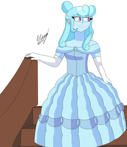 Size: 1280x1475 | Tagged: safe, artist:denisseguadiana, derpibooru import, oc, oc:jemimasparkle, unofficial characters only, human, equestria girls, g4, beauty and the beast, belle, clothes, cute, dress, ear piercing, earring, evening gloves, female, gloves, gown, image, jewelry, jpeg, long gloves, ocbetes, piercing, smiling, solo, stairs