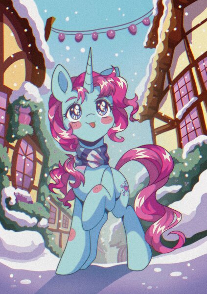 Size: 1444x2048 | Tagged: safe, artist:pierogarts, derpibooru import, snowcatcher, pony, unicorn, horn, image, jpeg, snow, solo