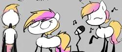 Size: 892x381 | Tagged: safe, artist:hazaplan, ponerpics import, oc, oc:stickmare, image, magma.com, microphone, music notes, numget, png, simple background, singing, sketch, stickmare