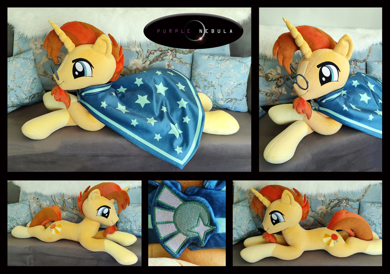 Size: 3968x2788 | Tagged: safe, artist:purplenebulastudios, derpibooru import, sunburst, pony, cloak, clothes, glasses, image, irl, jpeg, life size, photo, plushie, solo, sunburst's cloak, sunburst's glasses